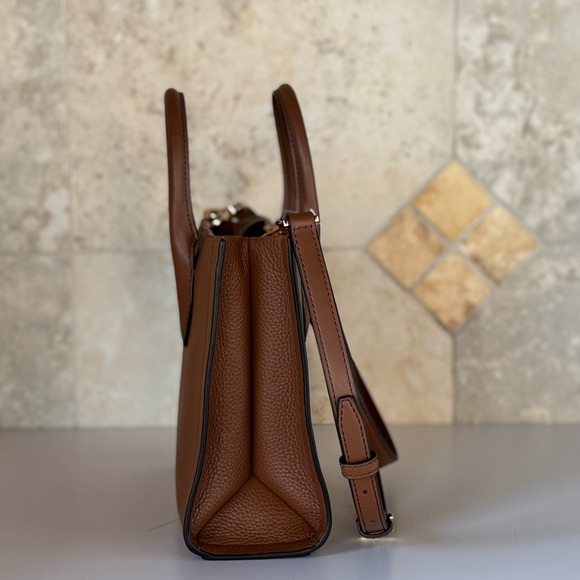 Michael Kors Mirella Small Shopper Tote Shoulder Bag Brown Luggage - Picture 6 of 15